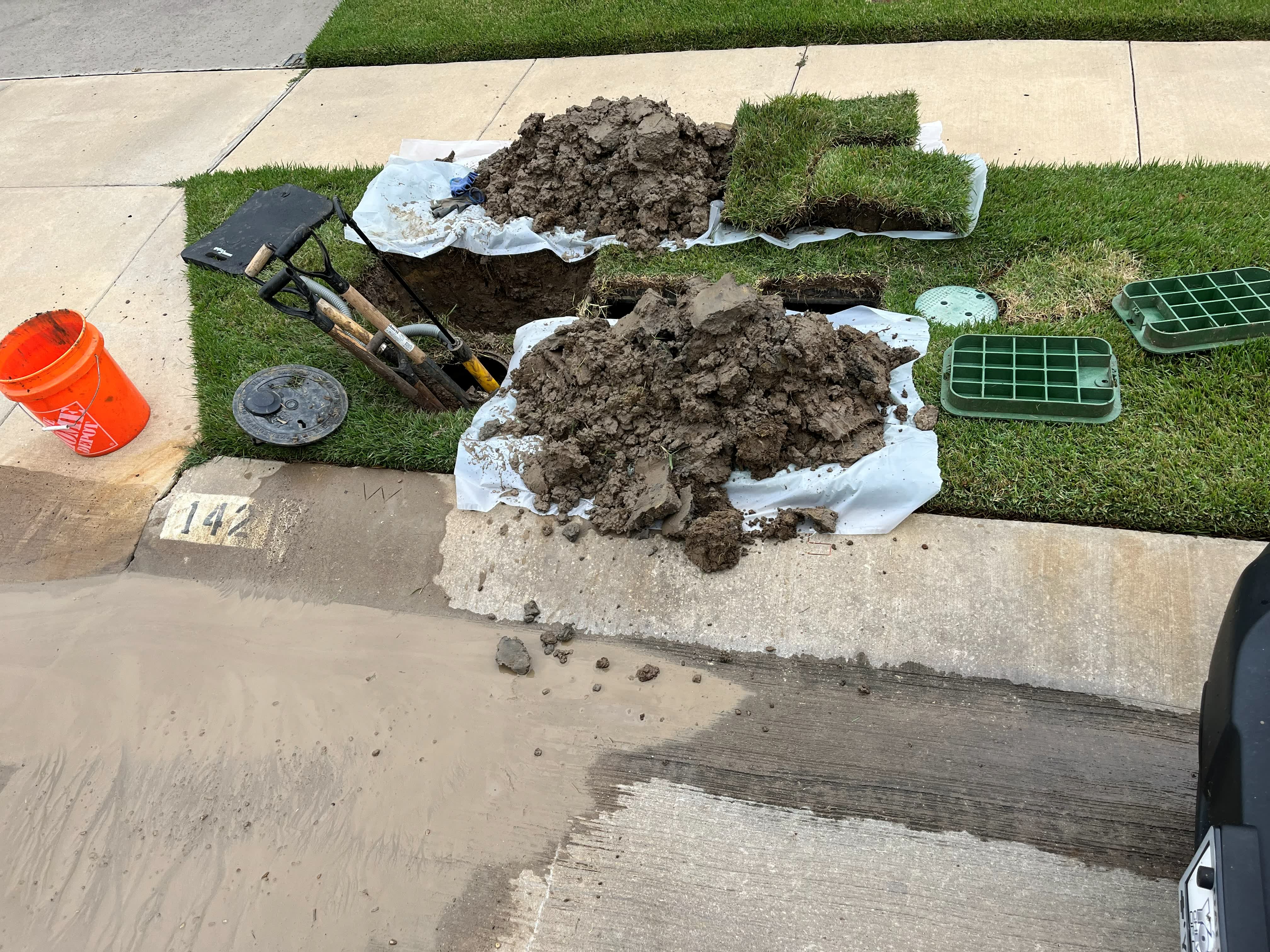 Cleanout excavation with the sod cut and replaced afterwards