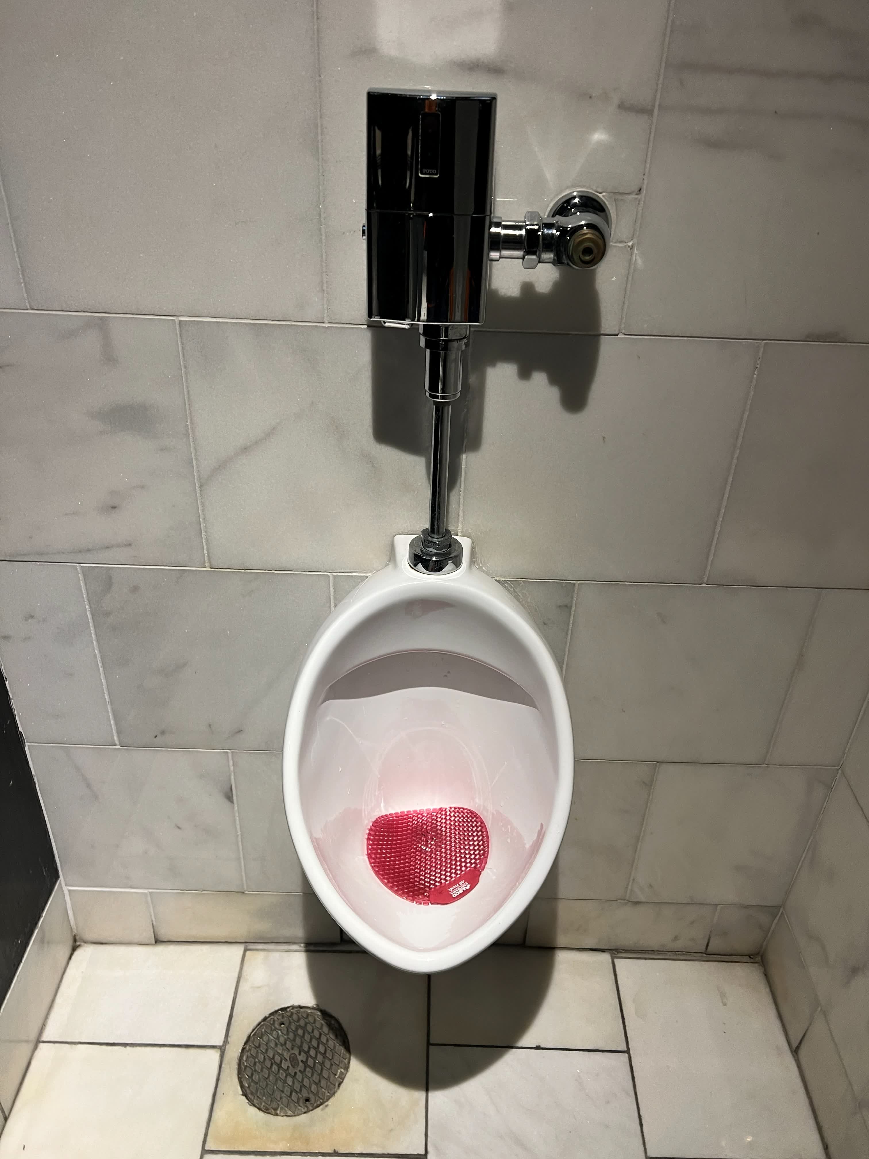 Commercial urinal and flush valve serviced in a public restroom